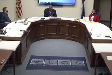 School Board Room, members socially distanced