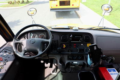 EV bus steering wheel and dashboard