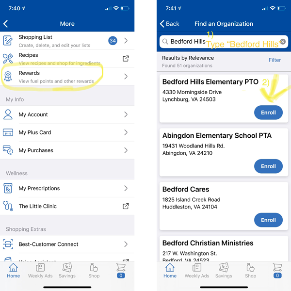 Screenshots of enrollment process for rewards program